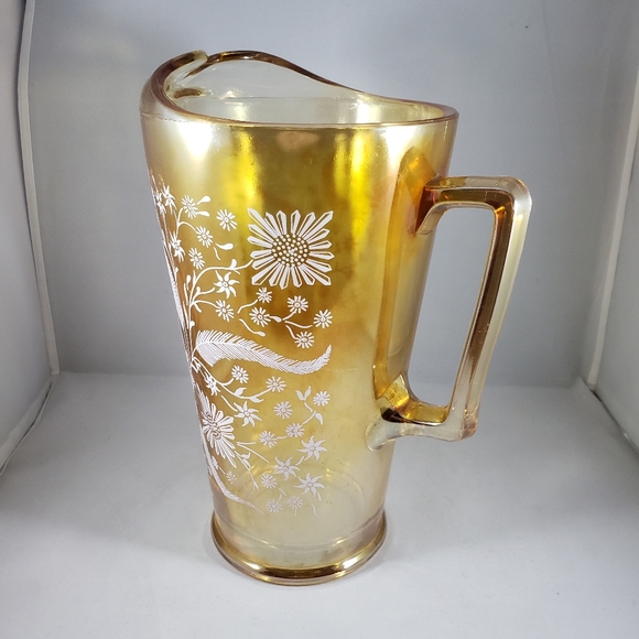Jeanette Cosmos Carnival Glass Pitcher in Marigold - Picture 2 of 6